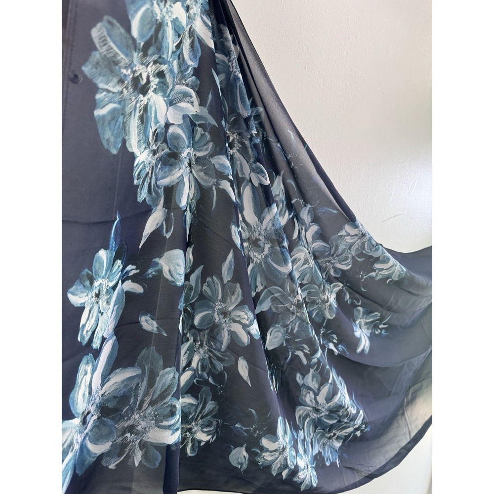 st. John Silk Scarf Wrap Blue White Floral - Picture 7 of 10